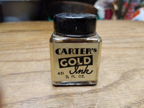 Vtg Carter's Gold Ink #431 3/4 Fl Oz Glass Bottle Partially Full Dry Contents