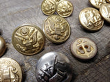 Vtg 23 Piece Military Fashion Button Lot Scoville Waterbury Brass Metal Plastic