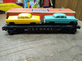 Vtg O Gauge Lionel Train 6424 Automobile Flat Car w/Green & Yellow Cars Orig Box