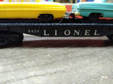 Vtg O Gauge Lionel Train 6424 Automobile Flat Car w/Green & Yellow Cars Orig Box