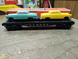 Vtg O Gauge Lionel Train 6424 Automobile Flat Car w/Green & Yellow Cars Orig Box