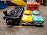 Vtg O Gauge Lionel Train 6424 Automobile Flat Car w/Green & Yellow Cars Orig Box