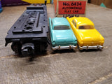 Vtg O Gauge Lionel Train 6424 Automobile Flat Car w/Green & Yellow Cars Orig Box