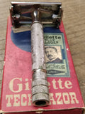 Vtg Gillette Tech Double Edge TTO Safety Razor Date Code X-3 1952 With Box!