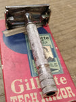 Vtg Gillette Tech Double Edge TTO Safety Razor Date Code X-3 1952 With Box!