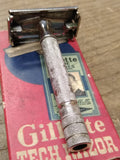 Vtg Gillette Tech Double Edge TTO Safety Razor Date Code X-3 1952 With Box!