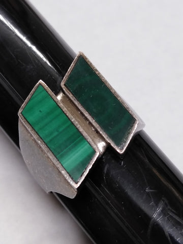 Vtg 925 Southwest Style Green Malachite Unisex Ring 2 Rectangle Stones Size 10.5