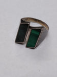 Vtg 925 Southwest Style Green Malachite Unisex Ring 2 Rectangle Stones Size 10.5