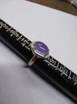 Vtg 925 Sterling Silver Lavender Jade Oval Cabochon and MOP Accents Ring Size 8