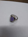 Vtg 925 Sterling Silver Lavender Jade Oval Cabochon and MOP Accents Ring Size 8
