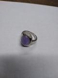 Vtg 925 Sterling Silver Lavender Jade Oval Cabochon and MOP Accents Ring Size 8
