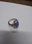Vtg 925 Sterling Silver Lavender Jade Oval Cabochon and MOP Accents Ring Size 8