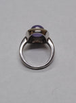 Vtg 925 Sterling Silver Lavender Jade Oval Cabochon and MOP Accents Ring Size 8