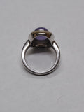 Vtg 925 Sterling Silver Lavender Jade Oval Cabochon and MOP Accents Ring Size 8