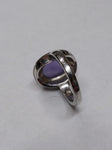 Vtg 925 Sterling Silver Lavender Jade Oval Cabochon and MOP Accents Ring Size 8