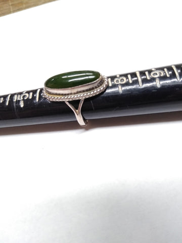 Vtg 925 Sterling Silver Green Jade Stone South West Style Ring Size 6.75
