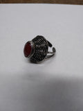 Vtg 925 Sterling Silver Oval Carnelian Stone South West Style Ring Size 7.5