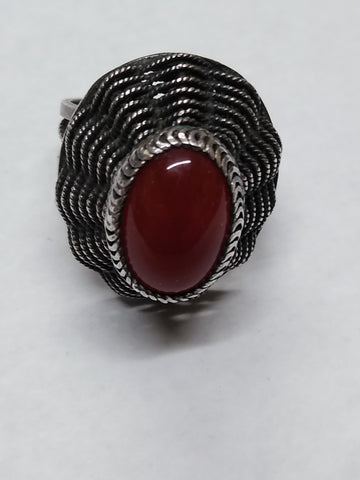 Vtg 925 Sterling Silver Oval Carnelian Stone South West Style Ring Size 7.5