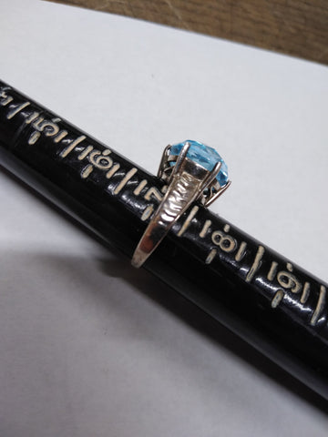 Vtg 925 Sterling Silver Blue Topaz? Checkerboard Cut Stone Ring Size 7 Very Nice