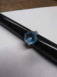 Vtg 925 Sterling Silver Blue Topaz? Checkerboard Cut Stone Ring Size 7 Very Nice