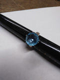 Vtg 925 Sterling Silver Blue Topaz? Checkerboard Cut Stone Ring Size 7 Very Nice