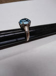 Vtg 925 Sterling Silver Blue Topaz? Checkerboard Cut Stone Ring Size 7 Very Nice