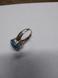 Vtg 925 Sterling Silver Blue Topaz? Checkerboard Cut Stone Ring Size 7 Very Nice