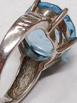 Vtg 925 Sterling Silver Blue Topaz? Checkerboard Cut Stone Ring Size 7 Very Nice