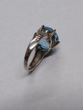 Vtg 925 Sterling Silver Blue Topaz? Checkerboard Cut Stone Ring Size 7 Very Nice