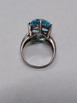 Vtg 925 Sterling Silver Blue Topaz? Checkerboard Cut Stone Ring Size 7 Very Nice