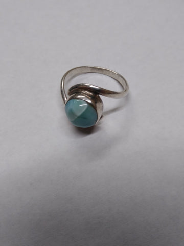 Vtg 925 Sterling Silver Robin Egg Larimar Round Stone Ring Size 8 Very Nice!