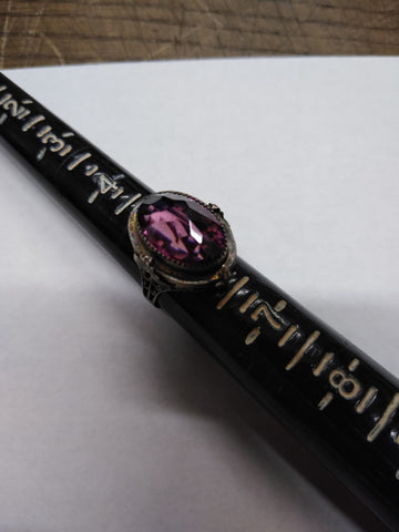 Vtg 925 Sterling Silver Amethyst Faceted Stone Ring Filigree Size 5.5 Very Nice!
