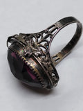 Vtg 925 Sterling Silver Amethyst Faceted Stone Ring Filigree Size 5.5 Very Nice!