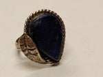 Vtg 925 Sterling Silver Sodalite Teardrop Stone Ring Size 7.5 Very Nice!