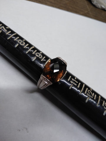 Vtg 925 Sterling Silver Cognac Color Smokey Quartz Faceted Stone Ring Sz 10 Nice