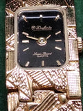Vtg Lucien Piccard Dufonte Womens Quartz Wrist Watch Gold Black Dial Works w/Box