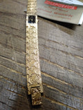 Vtg Lucien Piccard Dufonte Womens Quartz Wrist Watch Gold Black Dial Works w/Box