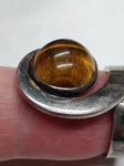 Vtg 925 Sterling Silver Round Tiger's Eye Stone Modernist Ring Size 6 Very Nice!