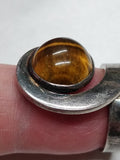 Vtg 925 Sterling Silver Round Tiger's Eye Stone Modernist Ring Size 6 Very Nice!