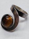 Vtg 925 Sterling Silver Round Tiger's Eye Stone Modernist Ring Size 6 Very Nice!