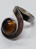 Vtg 925 Sterling Silver Round Tiger's Eye Stone Modernist Ring Size 6 Very Nice!