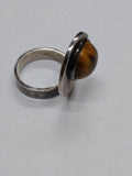 Vtg 925 Sterling Silver Round Tiger's Eye Stone Modernist Ring Size 6 Very Nice!