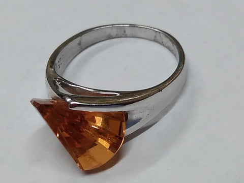 Vtg 925 Sterling Citrine Faceted Stone Modernist Wave Ring Size 8 Beautiful!