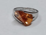 Vtg 925 Sterling Citrine Faceted Stone Modernist Wave Ring Size 8 Beautiful!