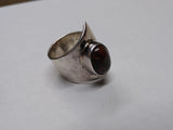 Vtg 925 DDD Hammered Silver Natural Jasper Stone Modernist Ring Sz 8 Mexico Nice