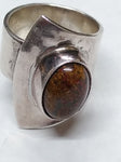 Vtg 925 DDD Hammered Silver Natural Jasper Stone Modernist Ring Sz 8 Mexico Nice