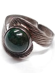 Vtg 925 Sterling Round Malachite Stone Modernist Ring Size is Adjustable Israel!
