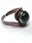 Vtg 925 Sterling Round Malachite Stone Modernist Ring Size is Adjustable Israel!