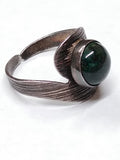 Vtg 925 Sterling Round Malachite Stone Modernist Ring Size is Adjustable Israel!