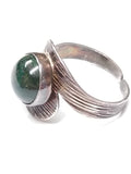 Vtg 925 Sterling Round Malachite Stone Modernist Ring Size is Adjustable Israel!